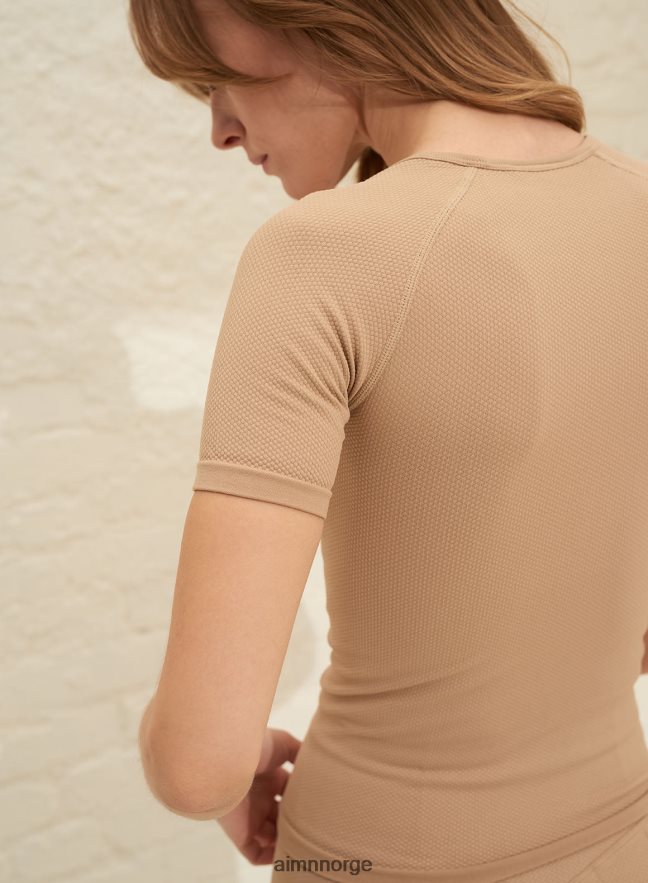 AIM'N kvinner solid beige luksus sømløs kortermet 6FV40N439 klær