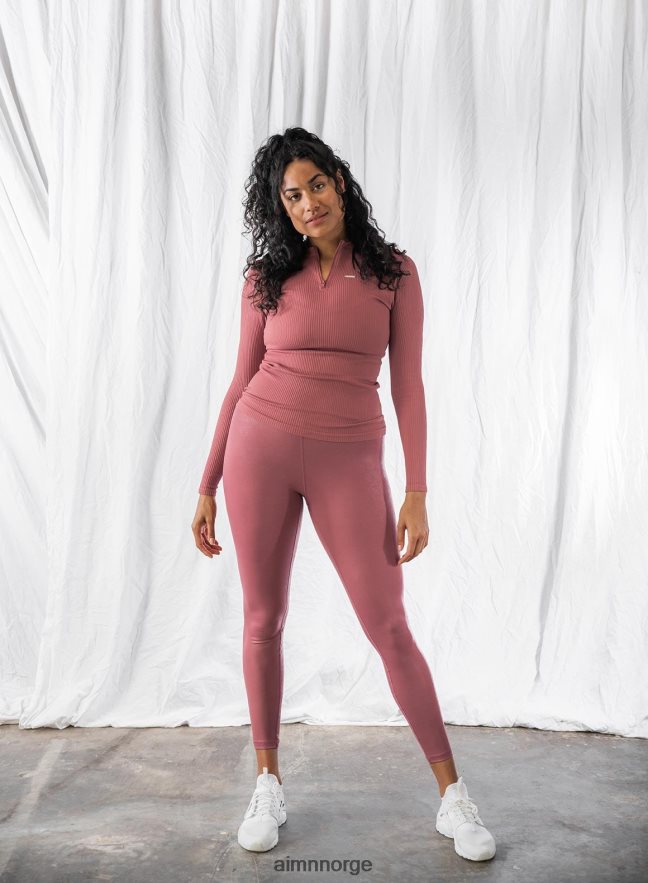 AIM'N kvinner rosa beat ribbet sømløs glidelås langt ermet 6FV40N454 klær