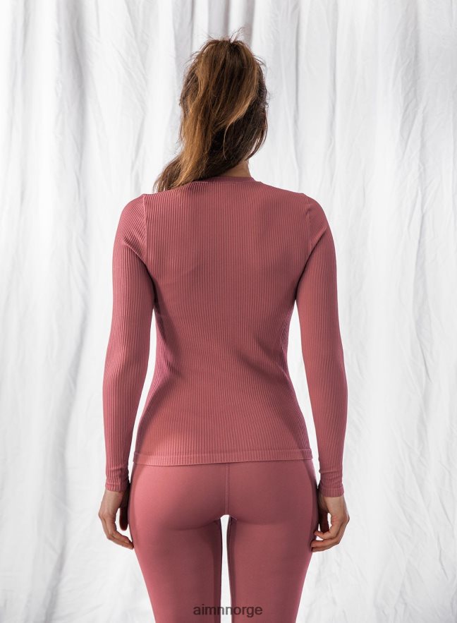 AIM'N kvinner rosa beat ribbet sømløs glidelås langt ermet 6FV40N454 klær