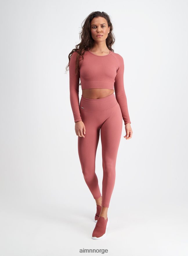 AIM'N kvinner rosa beat ribbet sømløs lang ermet 6FV40N432 klær