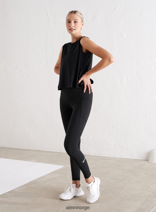 AIM'N kvinner svart myk basic split back tank 6FV40N296 klær