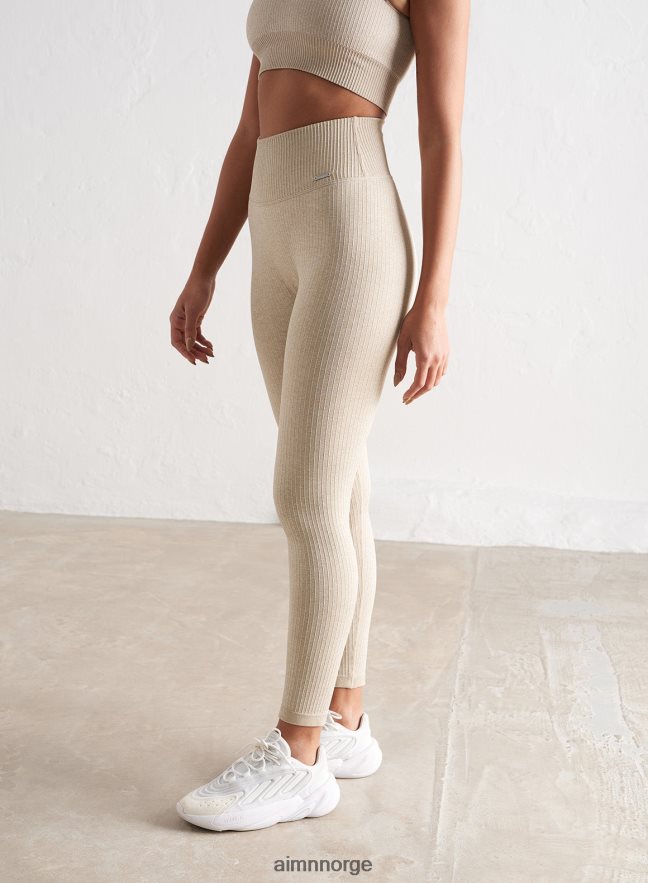 AIM'N kvinner beige ribbestrikkede sømløse tights 6FV40N15 klær