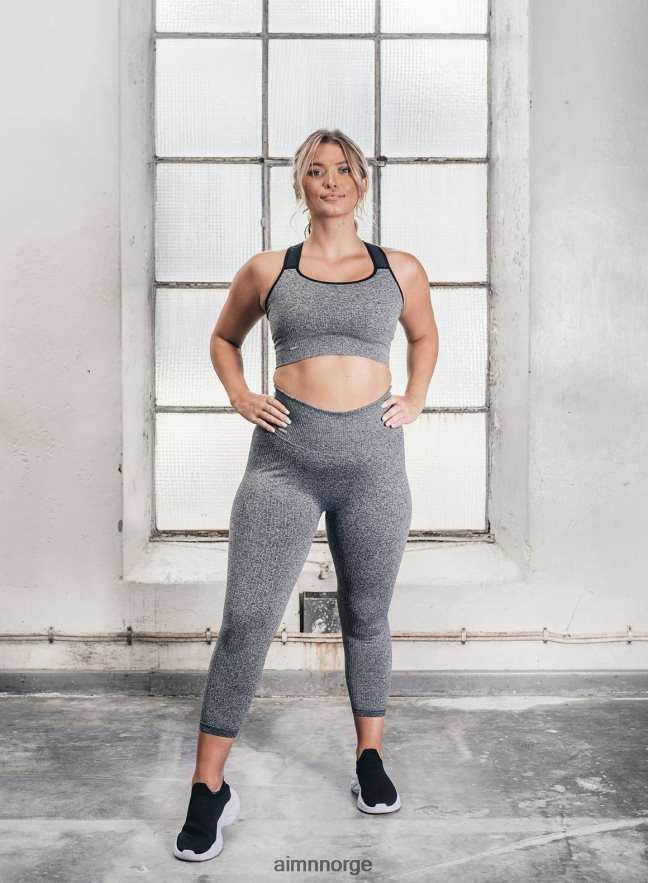 AIM'N kvinner grå melert ribbade sømløse tights 7/8 6FV40N137 klær